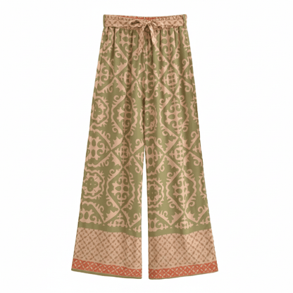 Spodnie Boho Olive Sage z szerokimi nogawkami 2