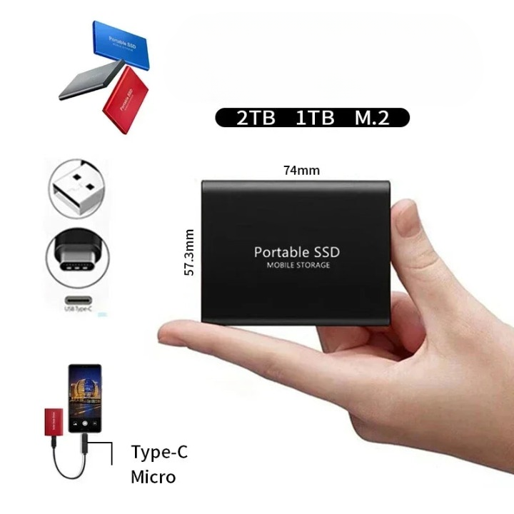 Wexo Zewnętrzny Dysk SSD | 2TB, USB-C, Szybki Transfer 1050MB/s 3