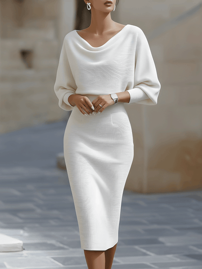 White Draped Batwing Midi Dress 0