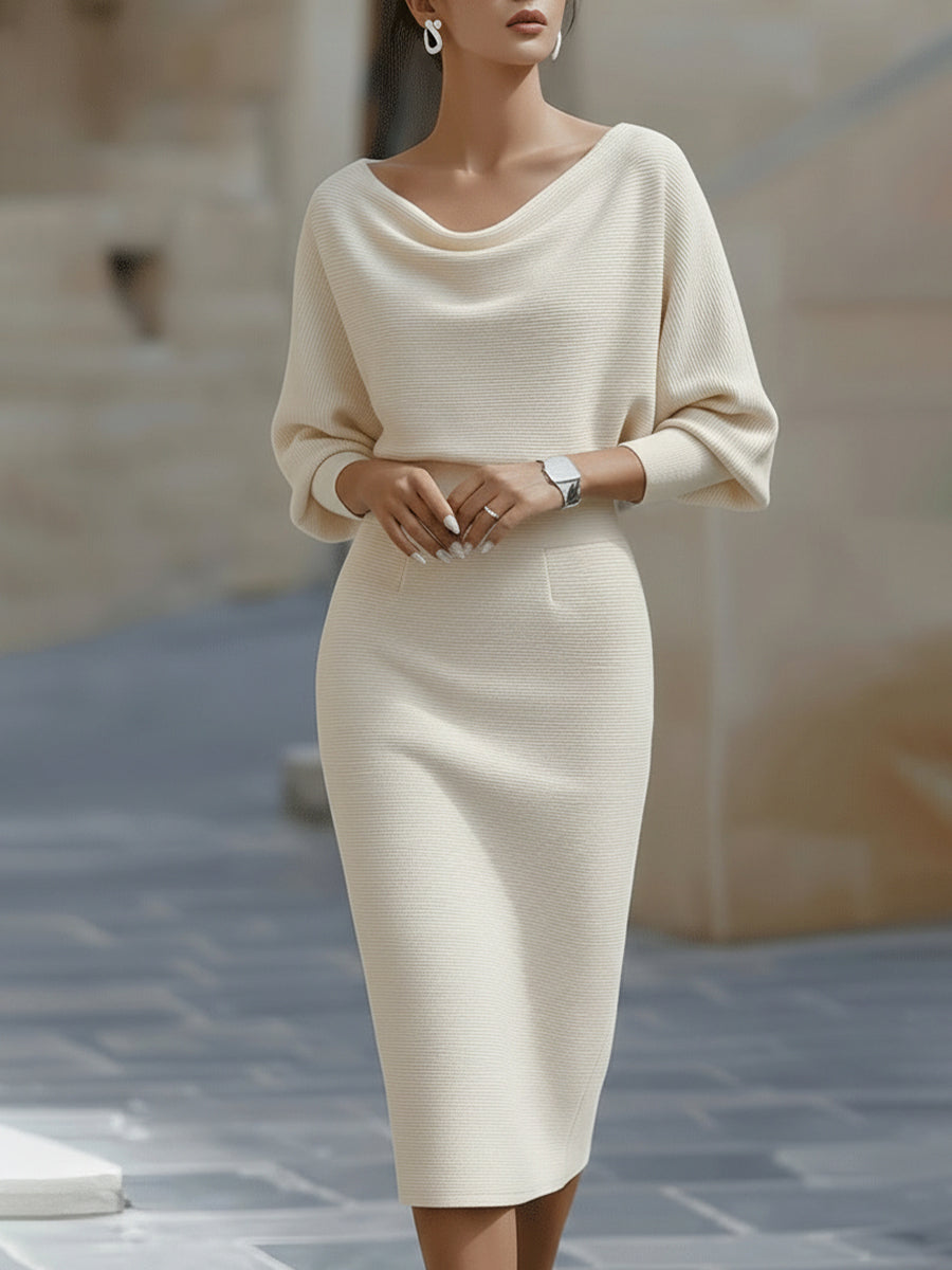 White Draped Batwing Midi Dress 1