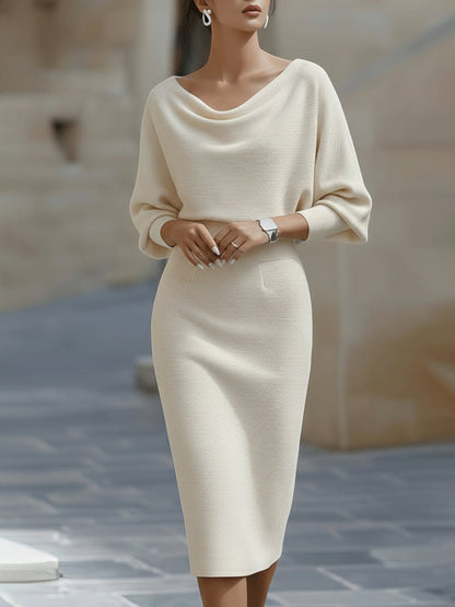 White Draped Batwing Midi Dress 1