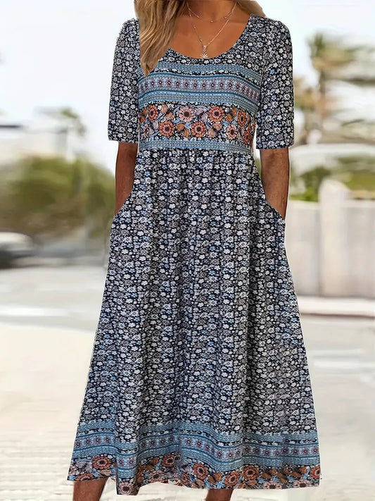 Willow | Sukienka maxi w stylu boho z kwadratowym dekoltem i kwiatowym nadrukiem, krótki rękaw 1