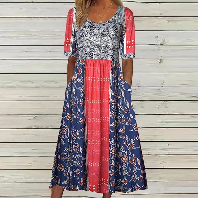 Willow | Sukienka maxi w stylu boho z kwadratowym dekoltem i kwiatowym nadrukiem, krótki rękaw 3