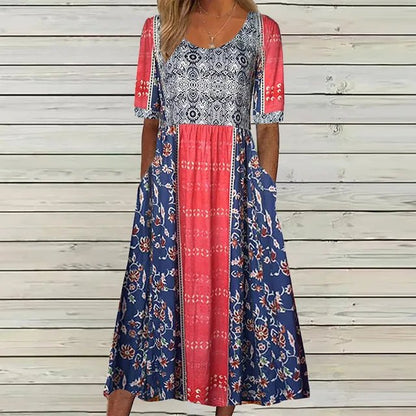Willow | Sukienka maxi w stylu boho z kwadratowym dekoltem i kwiatowym nadrukiem, krótki rękaw 3