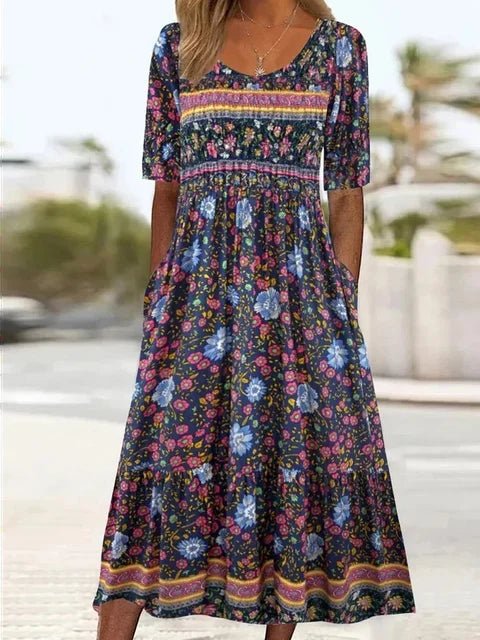 Willow | Sukienka maxi w stylu boho z kwadratowym dekoltem i kwiatowym nadrukiem, krótki rękaw 4