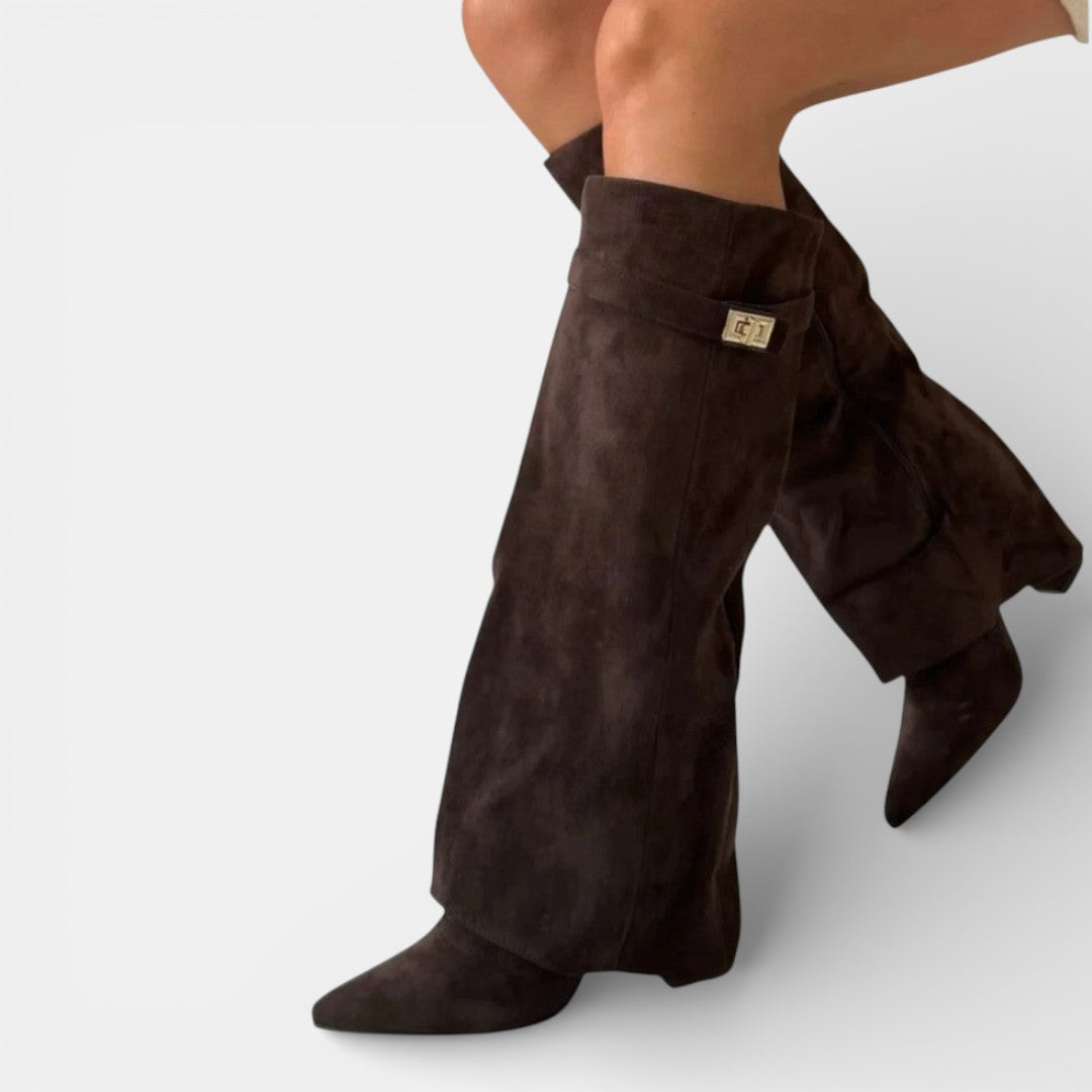 Damskie kozaki do kolan z grubym obcasem i zamkiem błyskawicznym