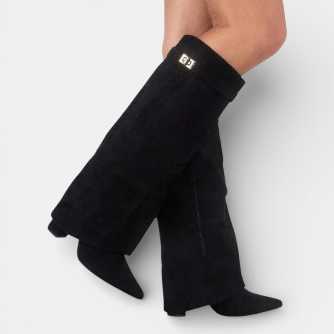 Damskie kozaki do kolan z grubym obcasem i zamkiem błyskawicznym