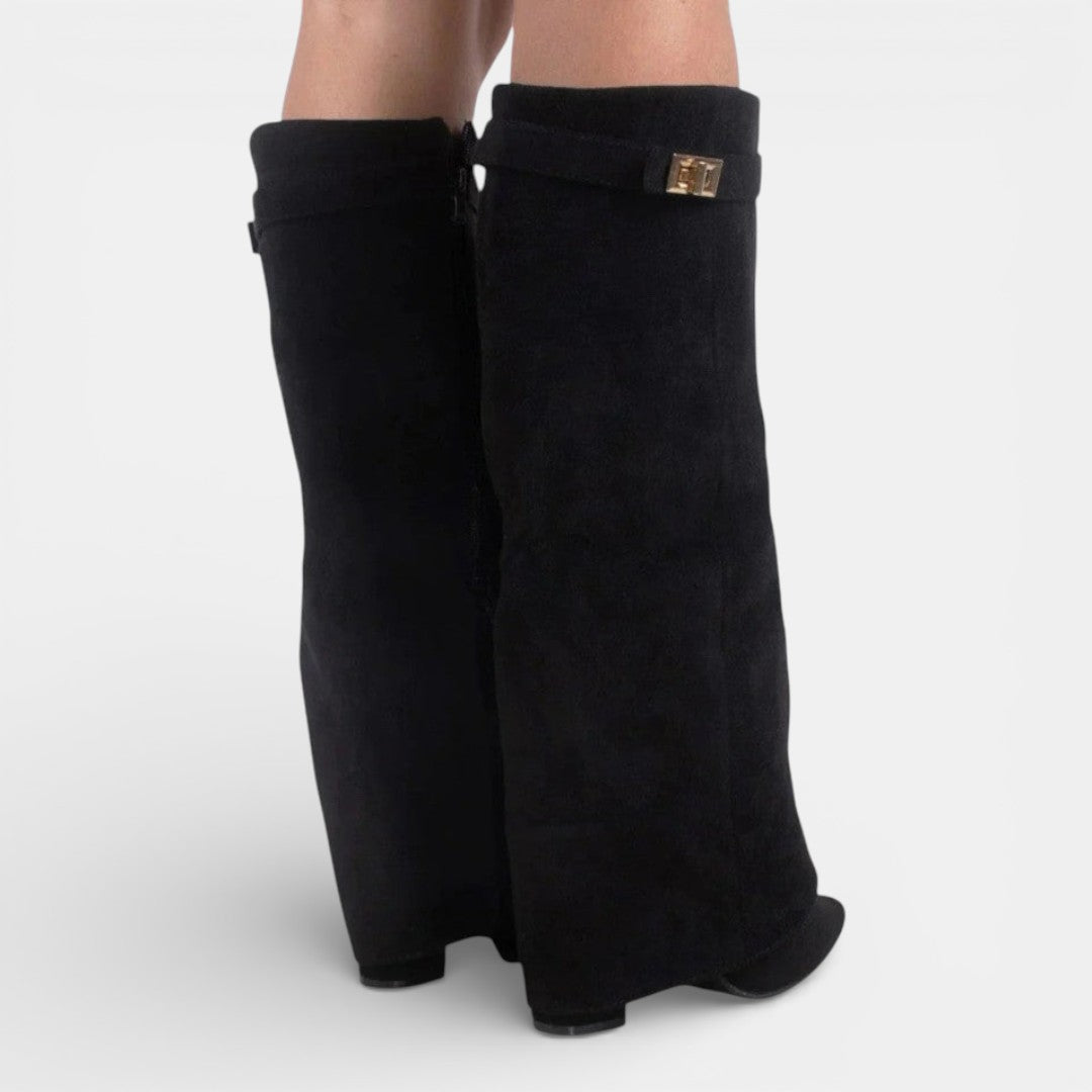 Damskie kozaki do kolan z grubym obcasem i zamkiem błyskawicznym