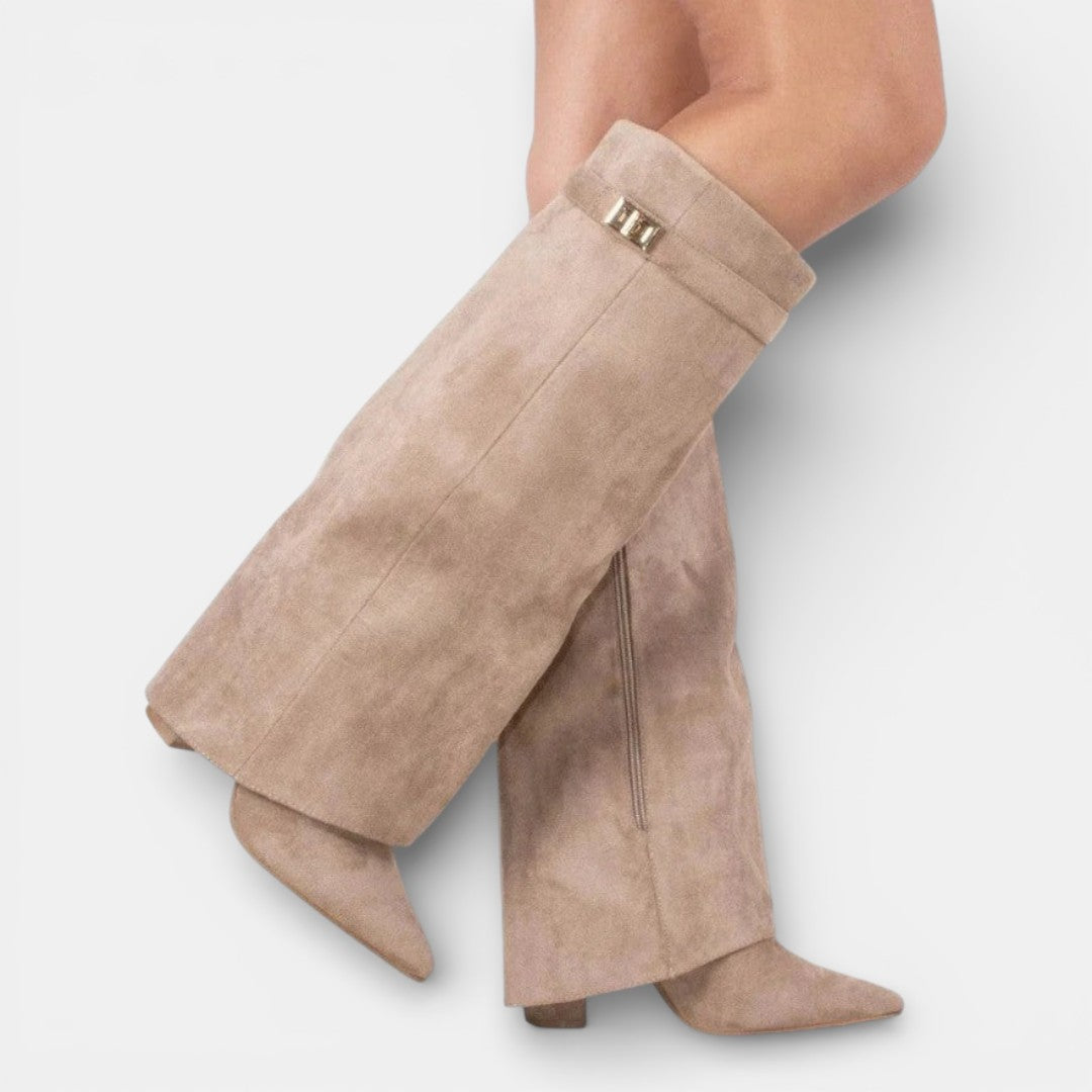 Damskie kozaki do kolan z grubym obcasem i zamkiem błyskawicznym