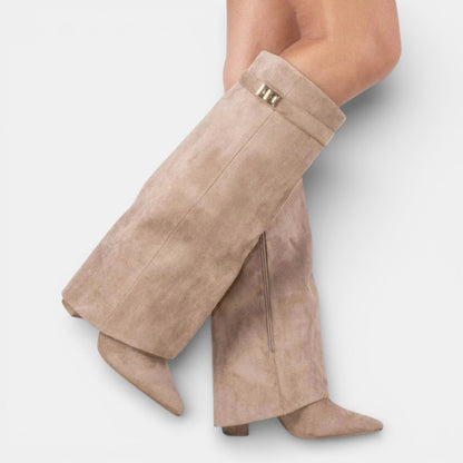 Damskie kozaki do kolan z grubym obcasem i zamkiem błyskawicznym