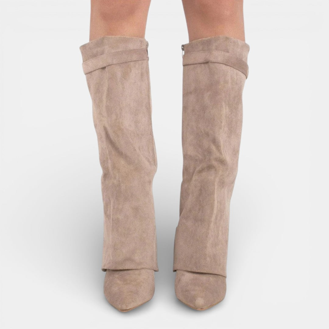 Damskie kozaki do kolan z grubym obcasem i zamkiem błyskawicznym