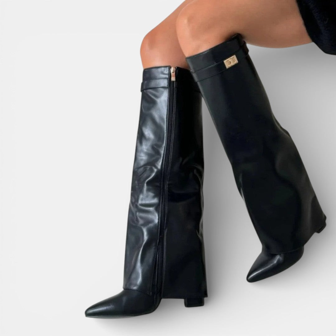Damskie kozaki do kolan z grubym obcasem i zamkiem błyskawicznym