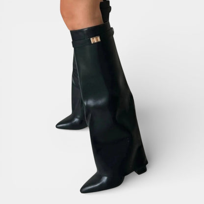 Damskie kozaki do kolan z grubym obcasem i zamkiem błyskawicznym